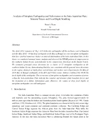 Analysis of Intraplate Earthquakes and Deformation in the Indo-Australian Plate: Moment Tensor and Focal Depth Modeling