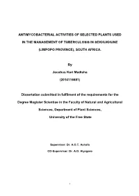 Antimycobacterial Activities of Selected Plants Used in the Management Of