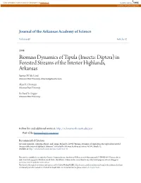 Biomass Dynamics of Tipula (Insecta: Diptera) in Forested Streams of the Interior Highlands, Arkansas Samuel B