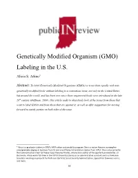 Genetically Modified Organism (GMO) Labeling in the U.S