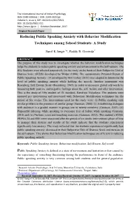 Reducing Public Speaking Anxiety with Behavior Modification Techniques Among School Students: a Study
