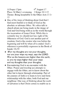 St Mary's Evensong 1 Kings 10.1-13 Theme: Being Hospitable to The