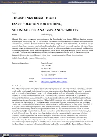 Timoshenko Beam Theory Exact Solution for Bending, Second-Order Analysis, and Stability