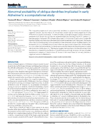 Abnormal Excitability of Oblique Dendrites Implicated in Early Alzheimer’S: a Computational Study
