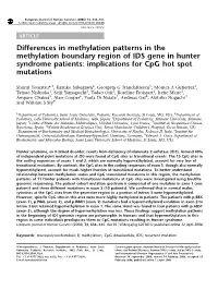 Differences in Methylation Patterns in the Methylation Boundary Region of IDS Gene in Hunter Syndrome Patients: Implications for Cpg Hot Spot Mutations