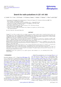 Search for Radio Pulsations in LS I +61 303
