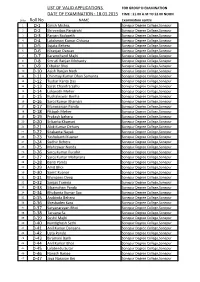 List of Valid Applications Date of Examination