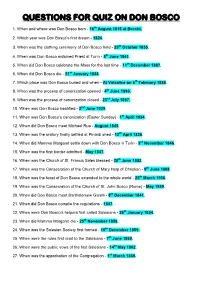 Questions for Quiz on Don Bosco