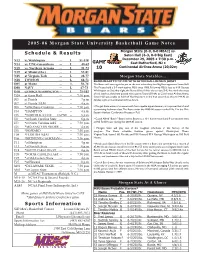 2005-06 Morgan State University Basketball Game Notes GAME 10
