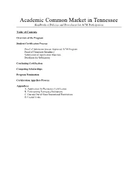 Academic Common Market in Tennessee Handbook of Policies and Procedures for ACM Participation