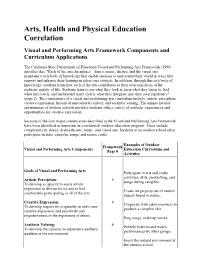 Arts, Health and Physical Education Correlation Visual and Performing Arts Framework Components and Curriculum Applications