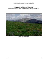 Bridger-Teton National Forest Evaluation of Areas with Wilderness Potential