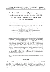 Diptera: Acalyptratae): a World Catalog Update Covering the Years 2000–2010, with New Generic Synonymy, New Combinations, and New Distributions