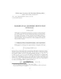 Families of Log Legendre Chi Function Integrals