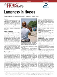 Lameness in Horses Prompt Recognition and Treatment of Lameness Is Imperative to Minimize Losses