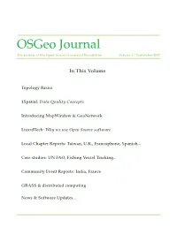Osgeo Journal the Journal of the Open Source Geospatial Foundation Volume 2 / September 2007