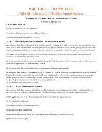 PART FOUR — TRAFFIC CODE Title III — Streets and Traffic Control Devices