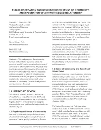 Public Recreation and Neighborhood Sense of Community: an Exploration of a Hypothesized Relationship