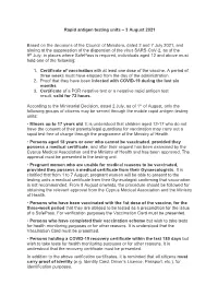 Rapid Antigen Testing Units – 3 August 2021