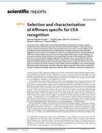 Selection and Characterisation of Affimers Specific for CEA Recognition
