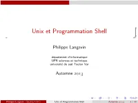 Unix Et Programmation Shell