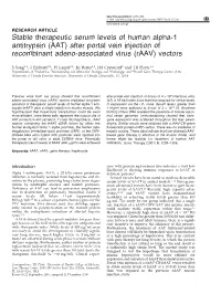 AAT) After Portal Vein Injection of Recombinant Adeno-Associated Virus (Raav) Vectors