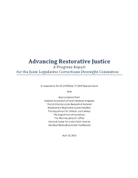 Advancing Restorative Justice a Progress Report for the Joint Legislative Corrections Oversight Committee