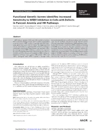 Functional Genetic Screen Identifies Increased Sensitivity to WEE1 Inhibition in Cells with Defects in Fanconi Anemia and HR Pathways