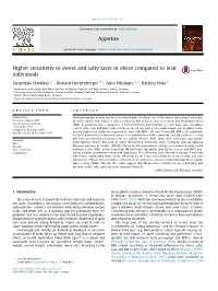 Higher Sensitivity to Sweet and Salty Taste in Obese Compared to Lean Individuals