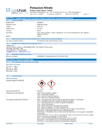 Potassium Nitrate Safety Data Sheet 75426 According to Federal Register / Vol