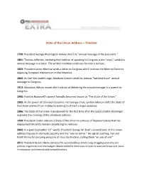 State of the Union Address – Timeline