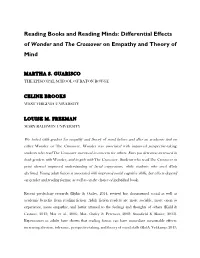 Differential Effects of Wonder and the Crossover on Empathy and Theory of Mind