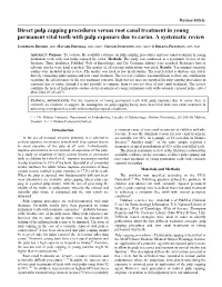 Direct Pulp Capping Procedures Versus Root Canal Treatment in Young Permanent Vital Teeth with Pulp Exposure Due to Caries