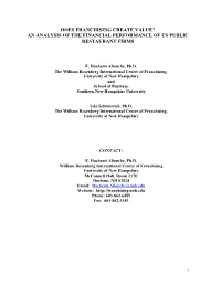 Does Franchising Create Value? an Analysis of the Financial Performance of Us Public Restaurant Firms