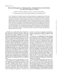 Molecular Phylogenetics of Allodapine Bees, with Implications for the Evolution of Sociality and Progressive Rearing