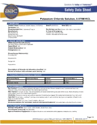Potassium Chloride Solution, 0.075M KCL
