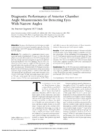 Diagnostic Performance of Anterior Chamber Angle Measurements for Detecting Eyes with Narrow Angles an Anterior Segment OCT Study