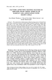 Factors Affecting Nesting Success in Greater Snow Geese: Effects of Habitat and Association with Snowy Owls