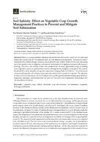 Soil Salinity: Effect on Vegetable Crop Growth. Management Practices to Prevent and Mitigate Soil Salinization