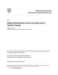 Stability and Development in Canon Law and the Case of "Definitive" Teaching