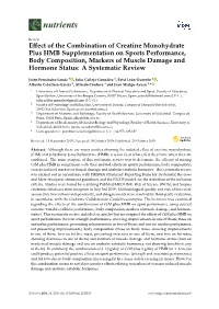 Effect of the Combination of Creatine Monohydrate Plus HMB