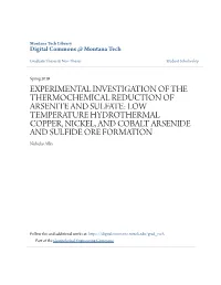 LOW TEMPERATURE HYDROTHERMAL COPPER, NICKEL, and COBALT ARSENIDE and SULFIDE ORE FORMATION Nicholas Allin