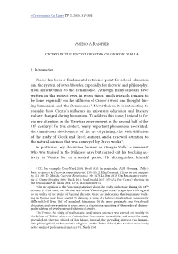 CICERO in the ENCYCLOPAEDIA of GIORGIO VALLA 1. Introduction Cicero Has Been a Fundamental Reference Point for School Education