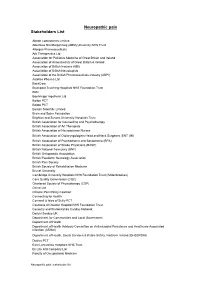Neuropathic Pain Stakeholders List