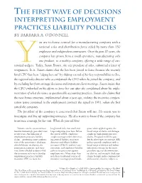 The First Wave of Decisions Interpreting Employment Practices Liability Policies by Barbara A