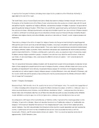 A Report on the Occupied Territories (Including Areas Subject to the Jurisdiction of the Palestinian Authority) Is Appended at the End of This Report