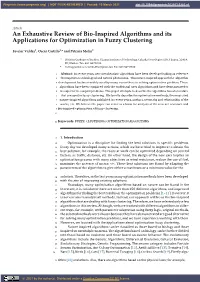 An Exhaustive Review of Bio-Inspired Algorithms and Its Applications for Optimization in Fuzzy Clustering