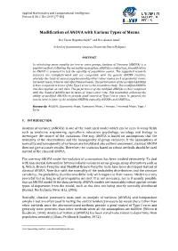 Modification of ANOVA with Various Types of Means