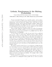 [Math.HO] 3 Jun 2004 Leibniz, Randomness & the Halting Probability