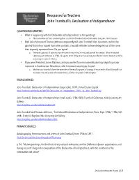 Resources for Teachers John Trumbull's Declaration Of